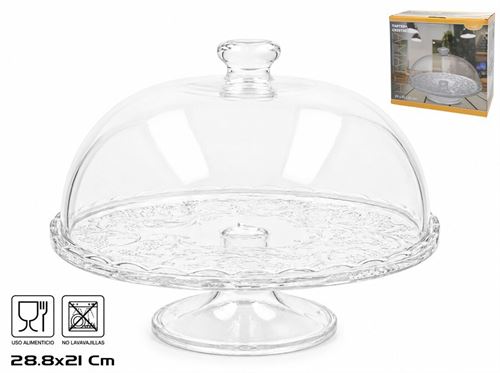 652856 PRATO BOLO COM PE VIDRO TAMPA AMALFI 29X29X21CM