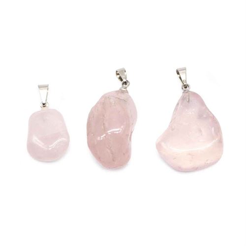 PR-75161 Pingente Rolado de Quartzo Rosa