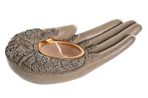 FD-205582 PORTA VELA DE RESINA 14X7X4 CASTANHO MÃO DE BUDA