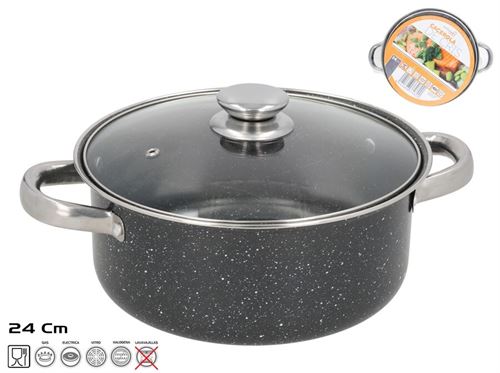 379890 CAÇAROLA ANTIADERENTE GRANITO 24CM C/TAMPA