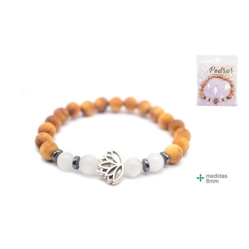 OT-75981 PULSEIRA MADEIRA COM PEDRA SELENITA 8MM