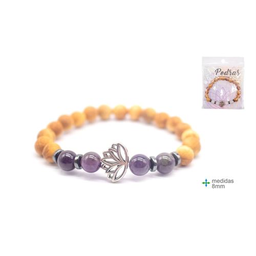 OT-75986 PULSEIRA MADEIRA COM PEDRA  AMETISTA 8MM