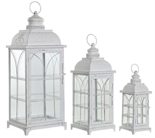 LANTERNA SET 3 METAL VIDRO 22X22X58 BRANCO