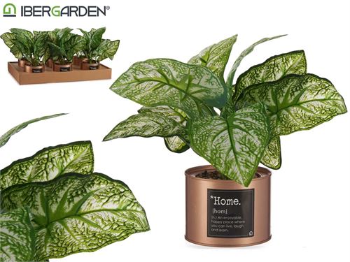 PLANTA ARTIFICIAL VERDE LATA COBRE 26 x 26 x 26 cm.