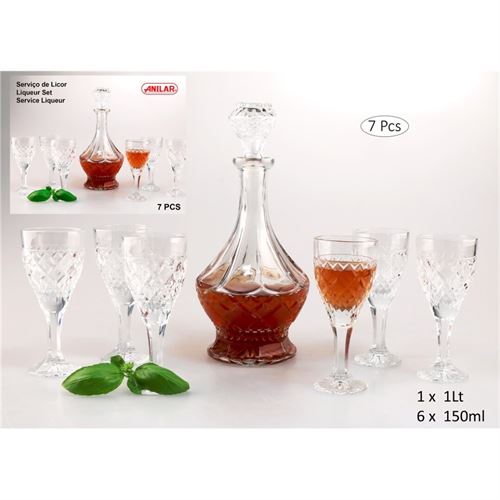 WB008- CJ. LICOR VIDRO 6 COPOS 150ML  GARRAFA 1LT
