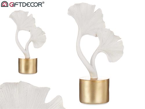 81620 DECORAÇÃO FLORES BRANCAS BASE DOURADA 15 x 9 x 25,5 cm.
