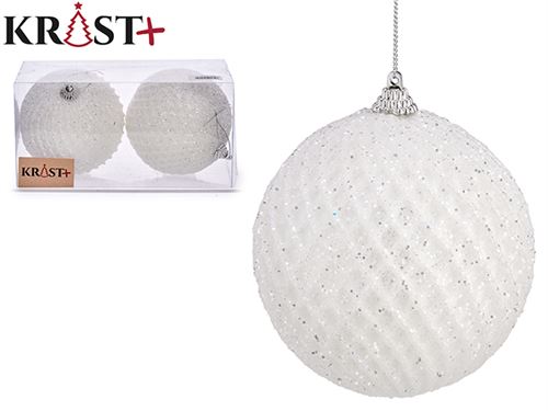 66798 BOLAS NATAL BRANCAS C/RELEVO 10CM SET2