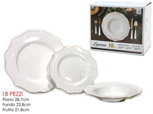 SERVIÇO 18PÇS CERAMICA BRANCO FIO OURO