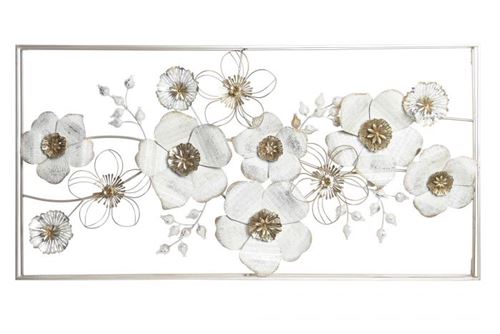 DECORAÇAO DE PAREDE METAL 135X9X68,6 FLORES BRANCO