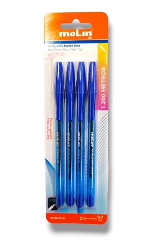 BC185-04-3 MOLIN BLISTER DE 4 CANETAS ESFEROGRAFICA