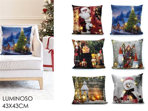 582873 ALMOFADA NATAL 40X40CM COM LUZ 6SORT