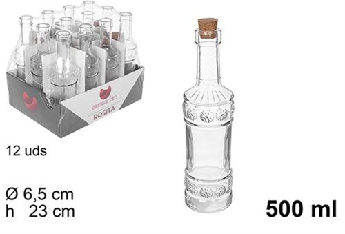 108007 GARRAFA VIDRO COM ROLHA CORTIÇA 500ML