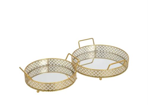 805176 S/2 BANDEJAS METAL-ESPELHO OURO 32 X 30 X 9 CM