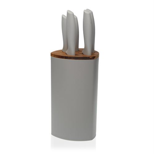 10400037 CONJUNTO 5 FACAS COM SUPORTE CINZA P/COZINHA