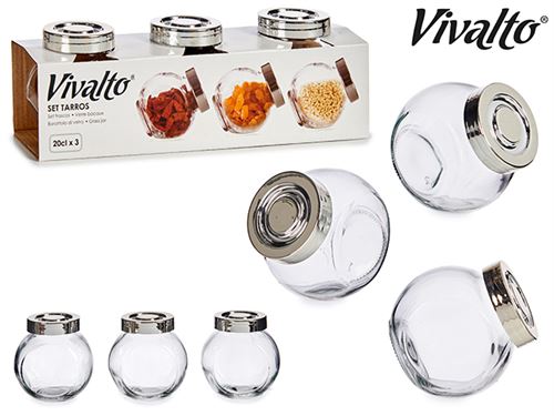 78716 FRASCOS VIDRO C/TAMPA METAL SET3 26 x 6,5 x 9 cm.