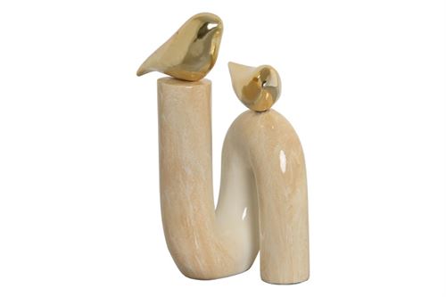 FD-208575 FIGURA CERAMICA PASSAROS DOURADO 19X11,5X27CM