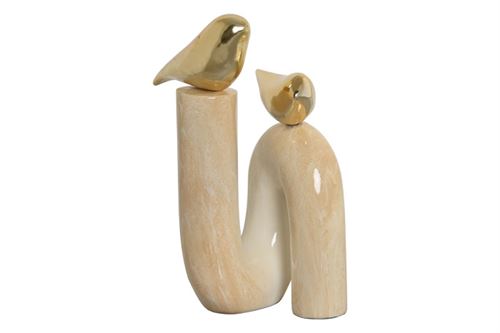 FIGURA CERAMICA PASSAROS DOURADO 19X11,5X27CM