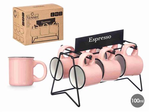 10965 CONJ 6 CHAVENAS CAFÉ COR DE ROSA COM SUPORTE