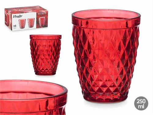 38022 COPO VIDRO DIAMOND VERMELHO 250ML X6