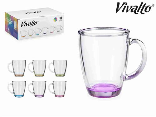 82275 C/6 CANECAS VIDRO FUNDO CORES 310ML