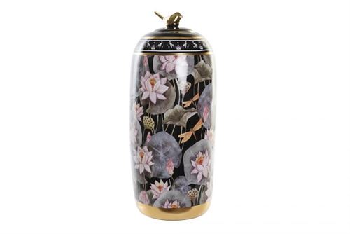 JR-190246 POTE CERAMICA 18X18X42 FLORES PRETO