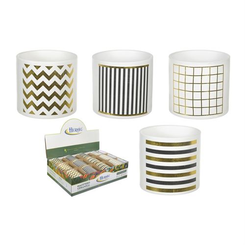 69806 VASO MOTIVOS Y RALLAS DORADO 11,5x11,5x10,5cm