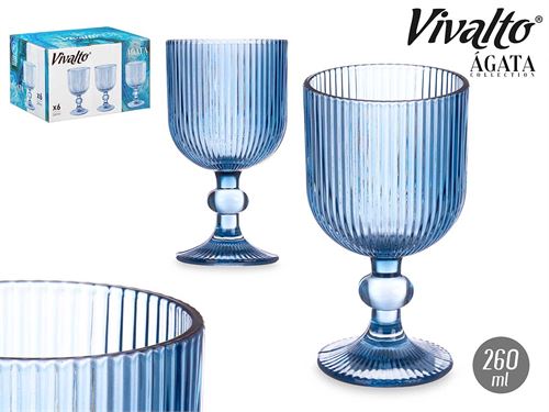 84926 CALICE VINHO 260ML AZUL ESCURO RISCAS X6