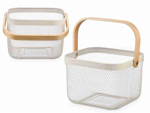 10865 CESTO METAL COM ASA BAMBU 24X18CM