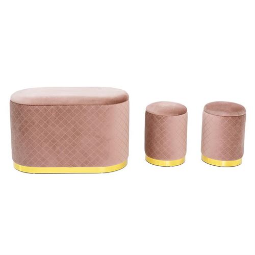 BANQUETA E 2 POUFS ROSA VELHO 80*40*50/30*30*40