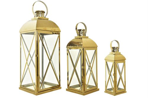 LANTERNA METAL/VIDRO SET3 23X23X60 OURO