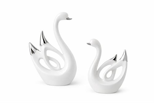103935383 CISNE DEC BRANCO OURO 16X7X18,5CM
