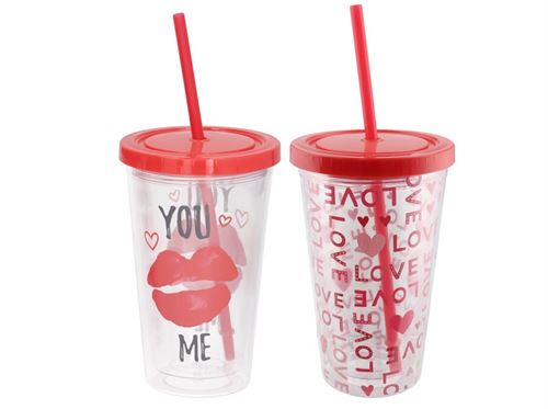377469 CONJUNTO COPO COM PALHINHA LOVE 2 SORTIDO 24CM