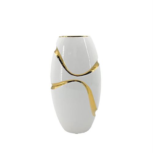 103934325 JARRA DECORATIVA BRANCA E DOURADO 20*12*39.2 cm