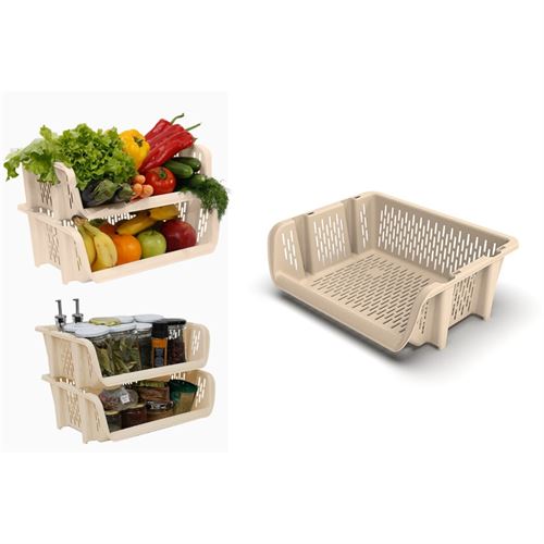 P231987959 CESTO Q-SHELF-BEGE EMPILHAVEL 39x30.5x13cm