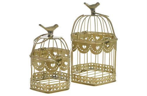 GAIOLA METAL OURO SET2 14X14X26CM