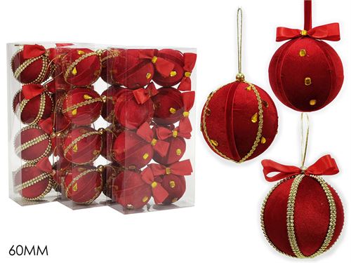 303168 SET 8 BOLAS NATAL VELUDO VERMELHO 6CM