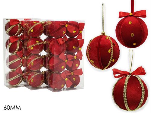 SET 8 BOLAS NATAL VELUDO VERMELHO 6CM