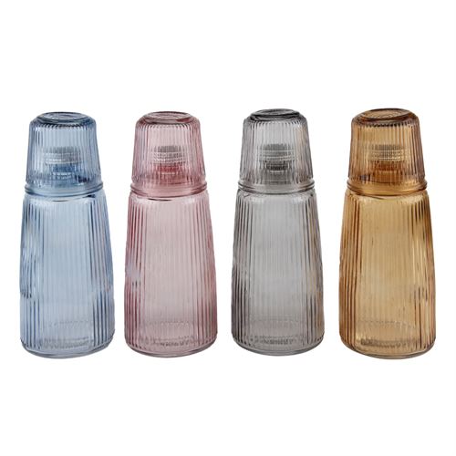 24451 GARRAFAS STRIPES COR VIDRO C/COPO 1000ML