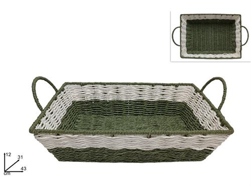 297149 CESTO CORDA  43X31CM VERDE/BRANCO
