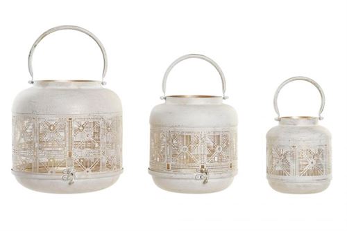 PV-192606 PORTA-VELA SET 3 METAL 24X24X25 ENVELHECIDO BRANCO