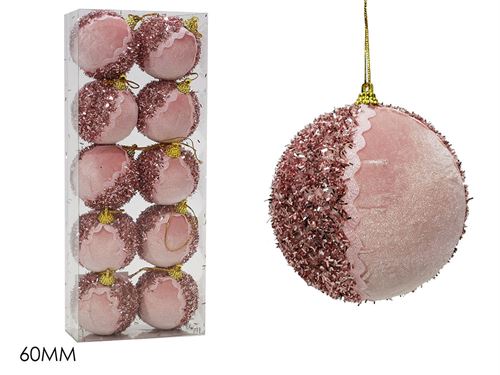 303180 BOLA NATAL VELUDO ROSA 6MM SET10