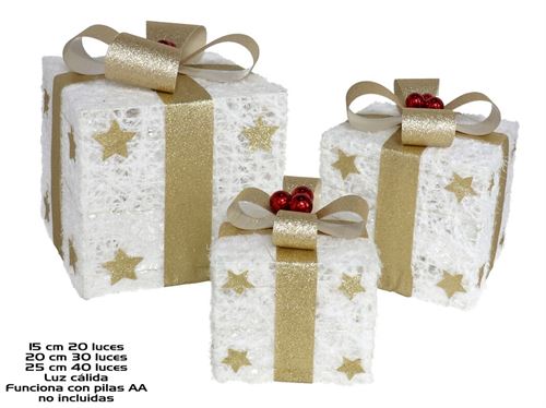 6880 PRESENTE MTL C/LEDS OURO/BRANCO X3 20/30/40CM
