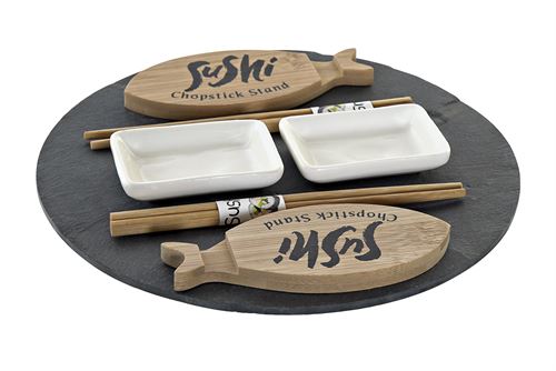 PC-188221 SUSHI SET 9 BAMBU PIZARRA 33X33X5 NEGRO