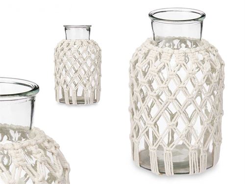 75094 JARRA VIDRO COM MACRAME 18,5 x 18,5 x 30,5 cm.