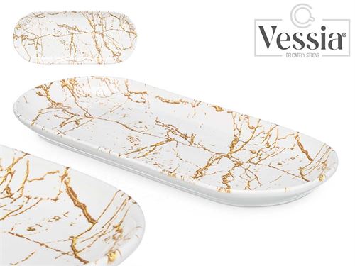 93301 TABULEIRO OVAL PORCELANA DOURADO 15 x 34,5 x 2,5 cm
