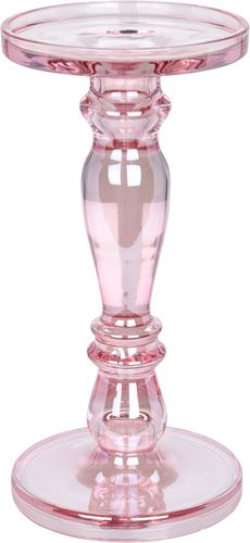 CASTIÇAL VIDRO ROSA 23CM