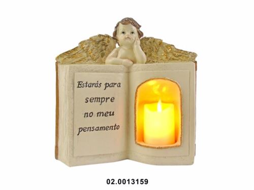 02.0013159 MARFINITE -ANJO C/DIZERES C/LUZ COR MARFIM OURO 24X8X24CM