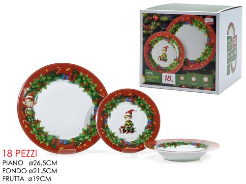 524359 SERVIÇO 18PÇS NATAL ELFO CERAMICA