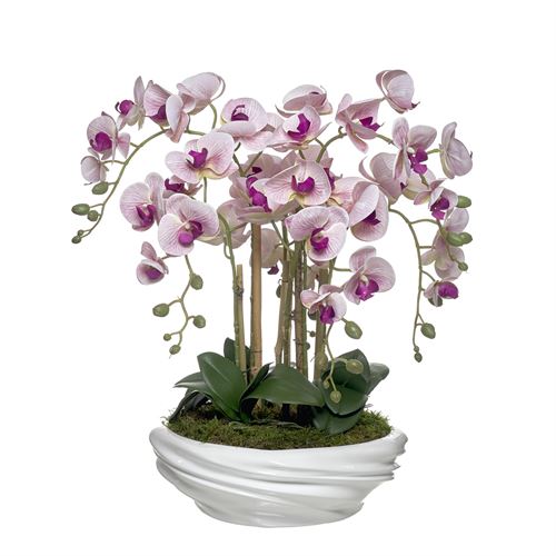 46161 ORQUÍDEA 6 CAULES ROSA EM PEÇA CERAMICA 72CM