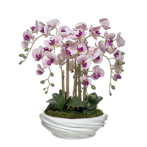 ORQUÍDEA 6 CAULES ROSA EM PEÇA CERAMICA 72CM